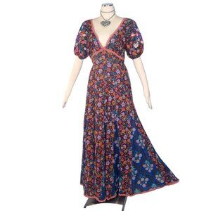 Kitsch & Pop Floral Maxi Dress Puff Embroidered Sleeves Boho L